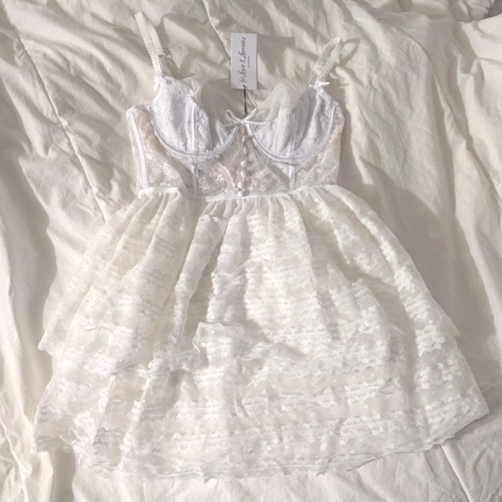 For Love And Lemons Love Story Slip Dress  in Ivory/White